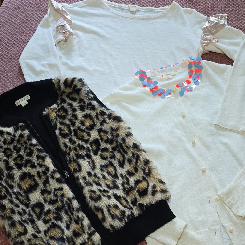 Crewcuts Winter Lot of 3 Leopard Print Vest and Ivory  Tops Set - (Size 10 & 12